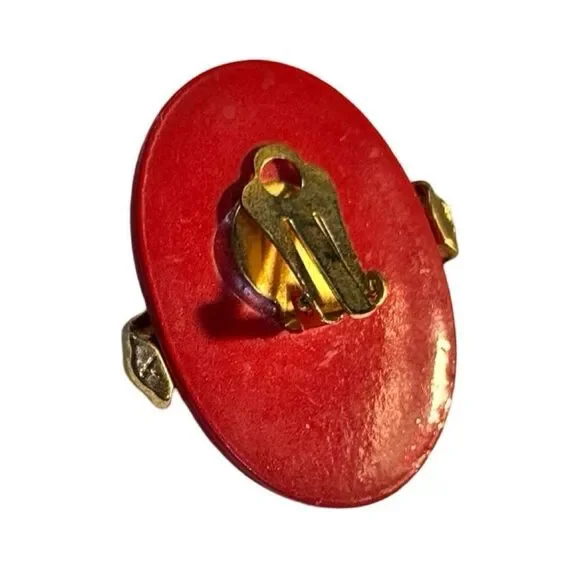 Earrings – Vintage Mid-Century Modern Red Enamel Clip-Ons - Picture 3 of 3